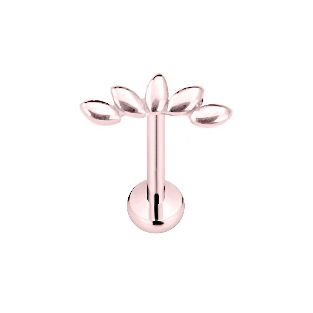 ASTM F136 G23 Titanium Flower Petals Labret Threadless Piercing Round CZ Pin Push in Lip Stud Daith Conch Earring 16G 18G 20G
