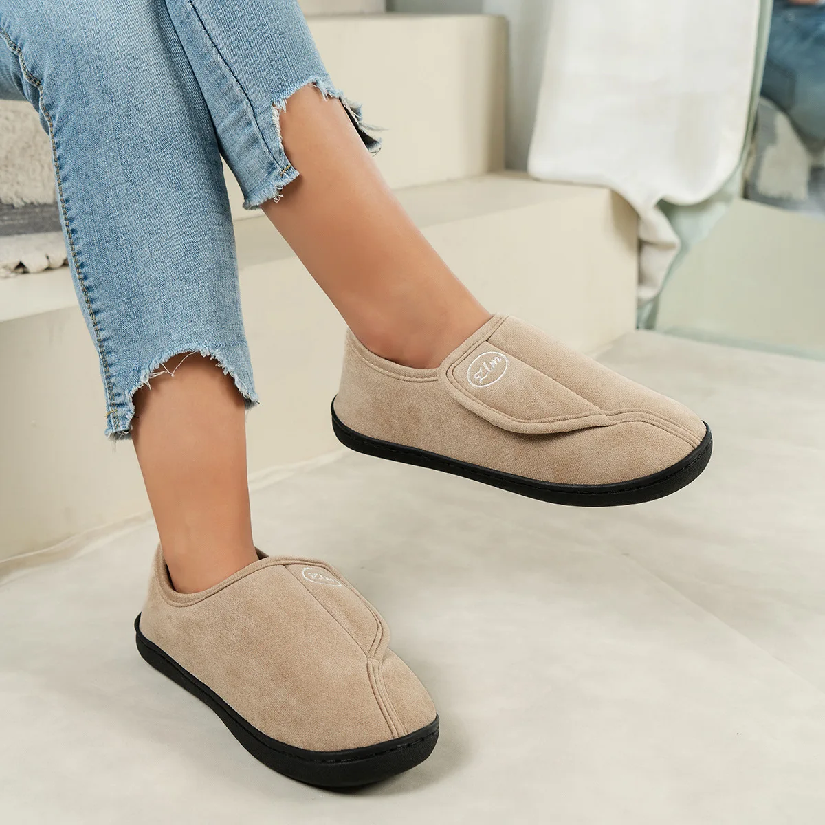 Litfun Winter Warm Cotton Slippers For Women Men Outdoor Anti-slip Faux Fur Cotton Shoes Indoor Soft Cozy Plush Flat House Shoes