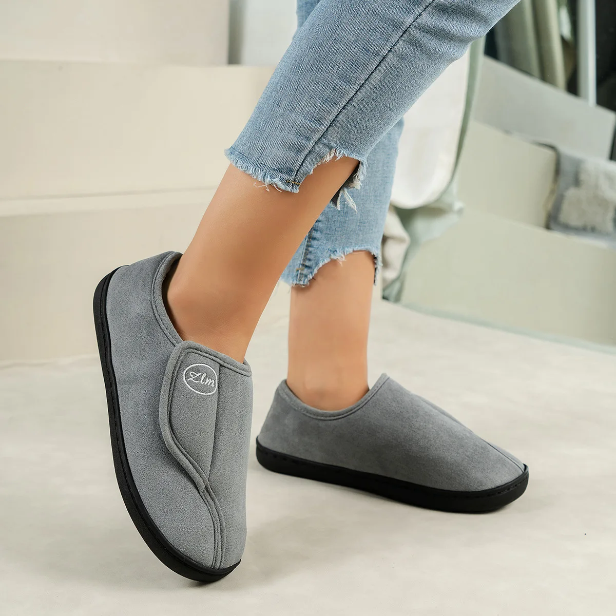 Litfun Winter Warm Cotton Slippers For Women Men Outdoor Anti-slip Faux Fur Cotton Shoes Indoor Soft Cozy Plush Flat House Shoes