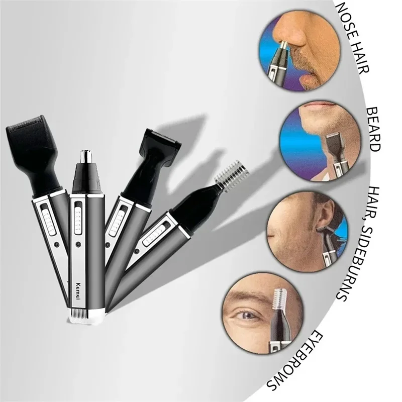KEMEI 6630 4in1 Rechargeable Nose Trimmer Beard Trimmer Ear Eyebrow Nose Hair Trimmer For Nose Ear Hair Removal Clean Machine