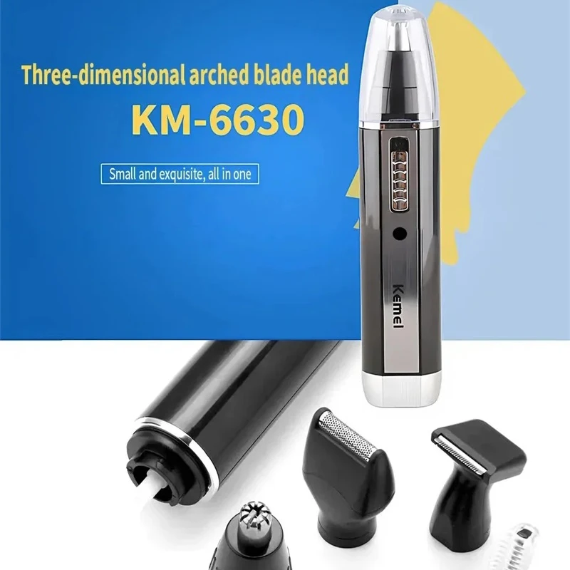 KEMEI 6630 4in1 Rechargeable Nose Trimmer Beard Trimmer Ear Eyebrow Nose Hair Trimmer For Nose Ear Hair Removal Clean Machine