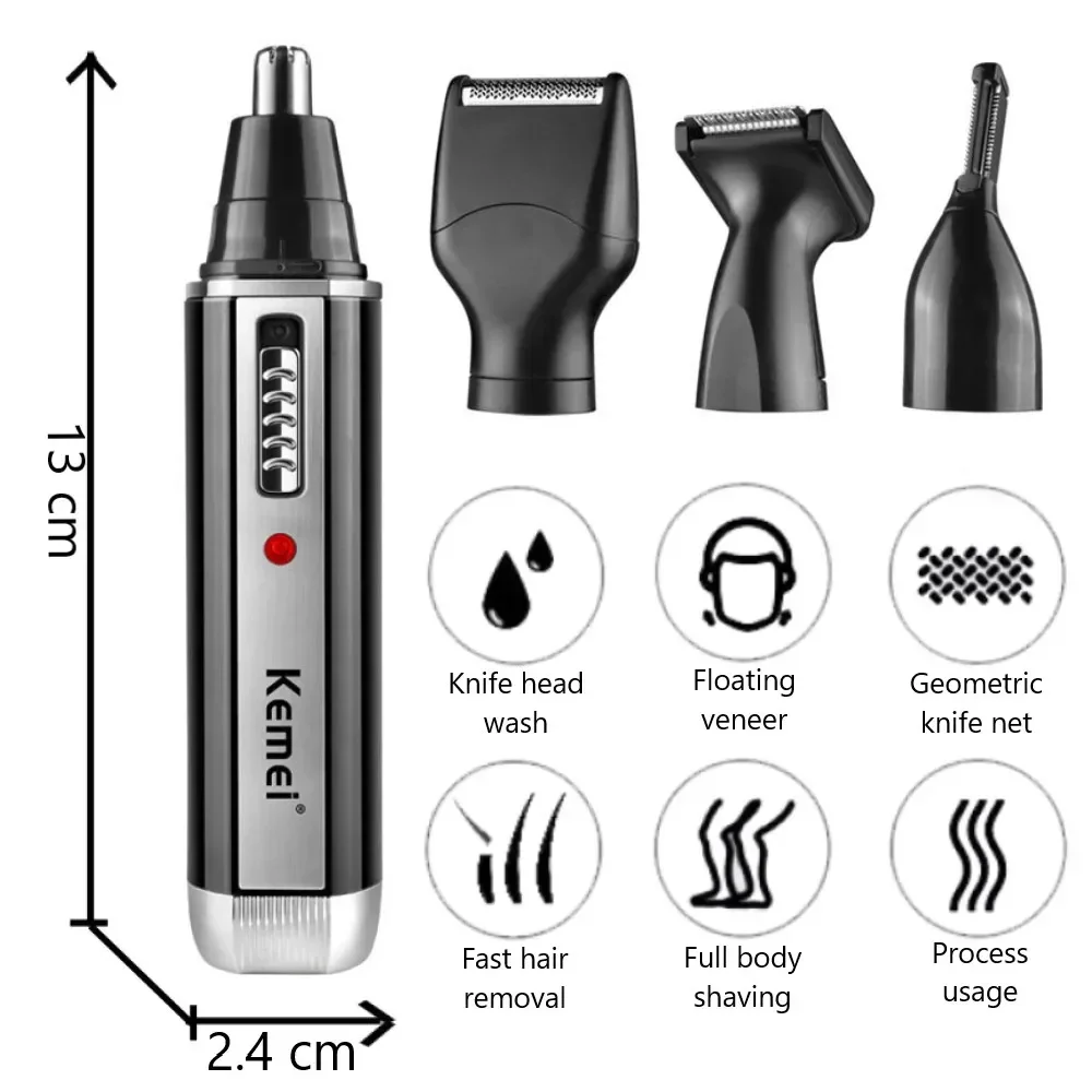 KEMEI 6630 4in1 Rechargeable Nose Trimmer Beard Trimmer Ear Eyebrow Nose Hair Trimmer For Nose Ear Hair Removal Clean Machine