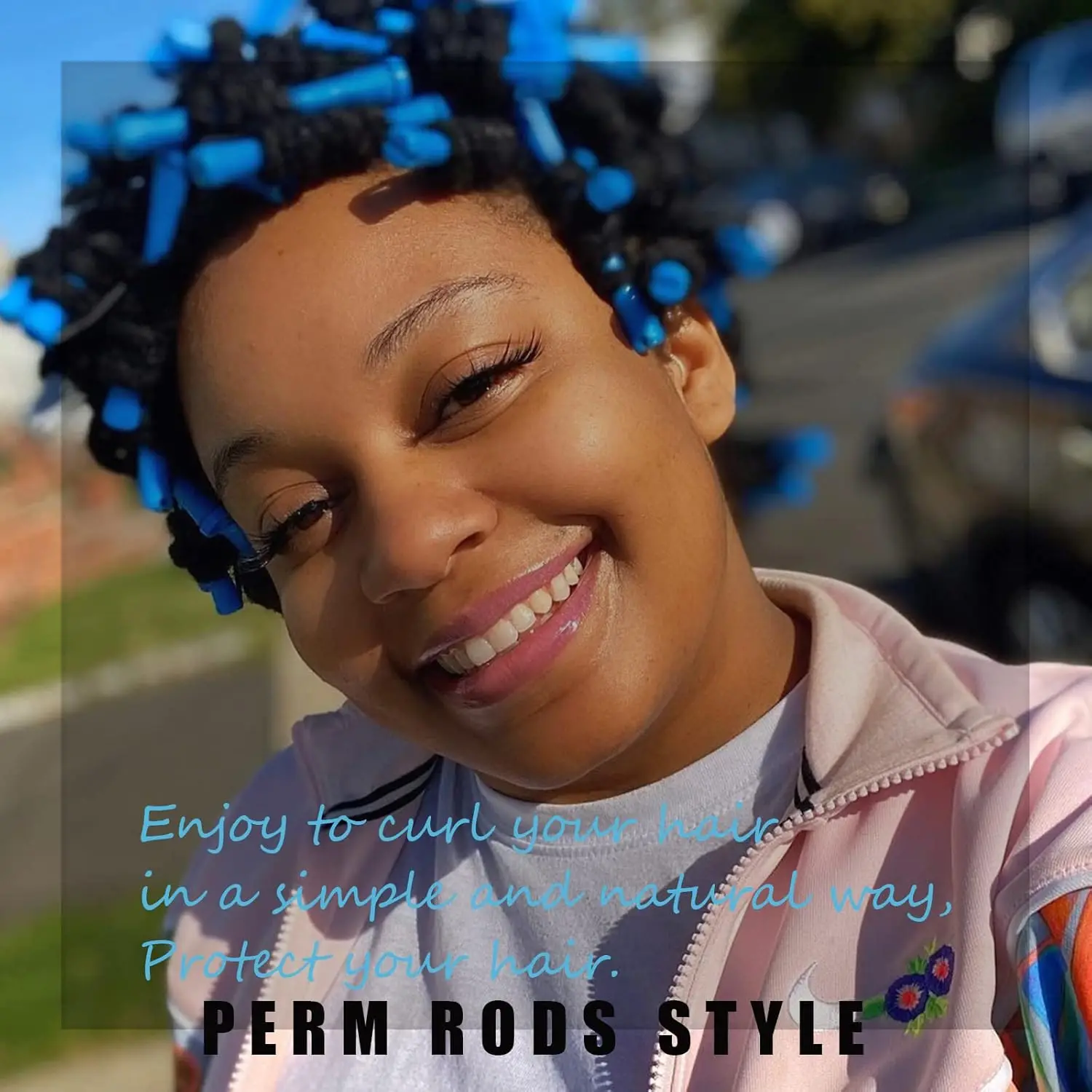Perm Rods 60 pcs Small Size Hair Rollers for Natural Hair Long Short Hair Styling Tool Hair Curlers 0.35 inch Blue Color
