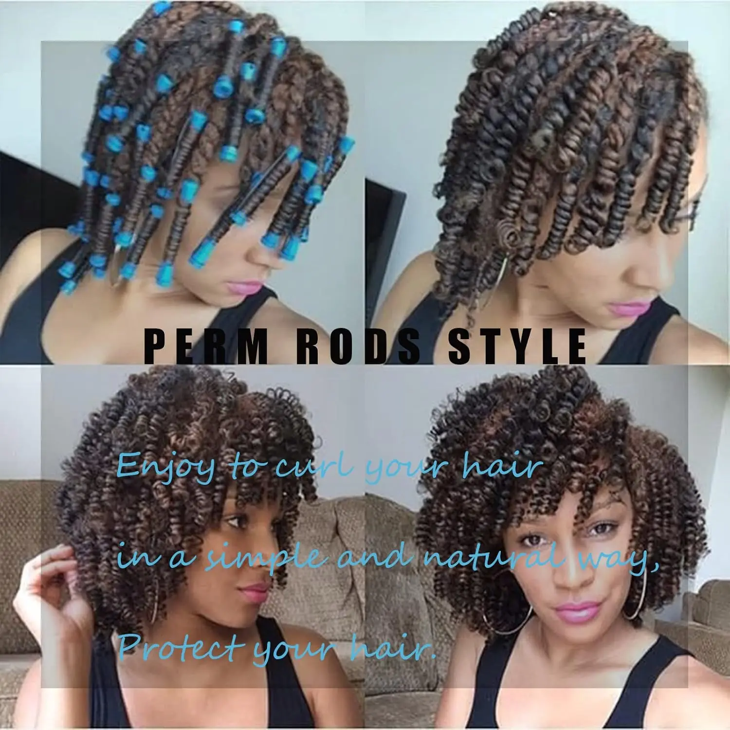 Perm Rods 60 pcs Small Size Hair Rollers for Natural Hair Long Short Hair Styling Tool Hair Curlers 0.35 inch Blue Color