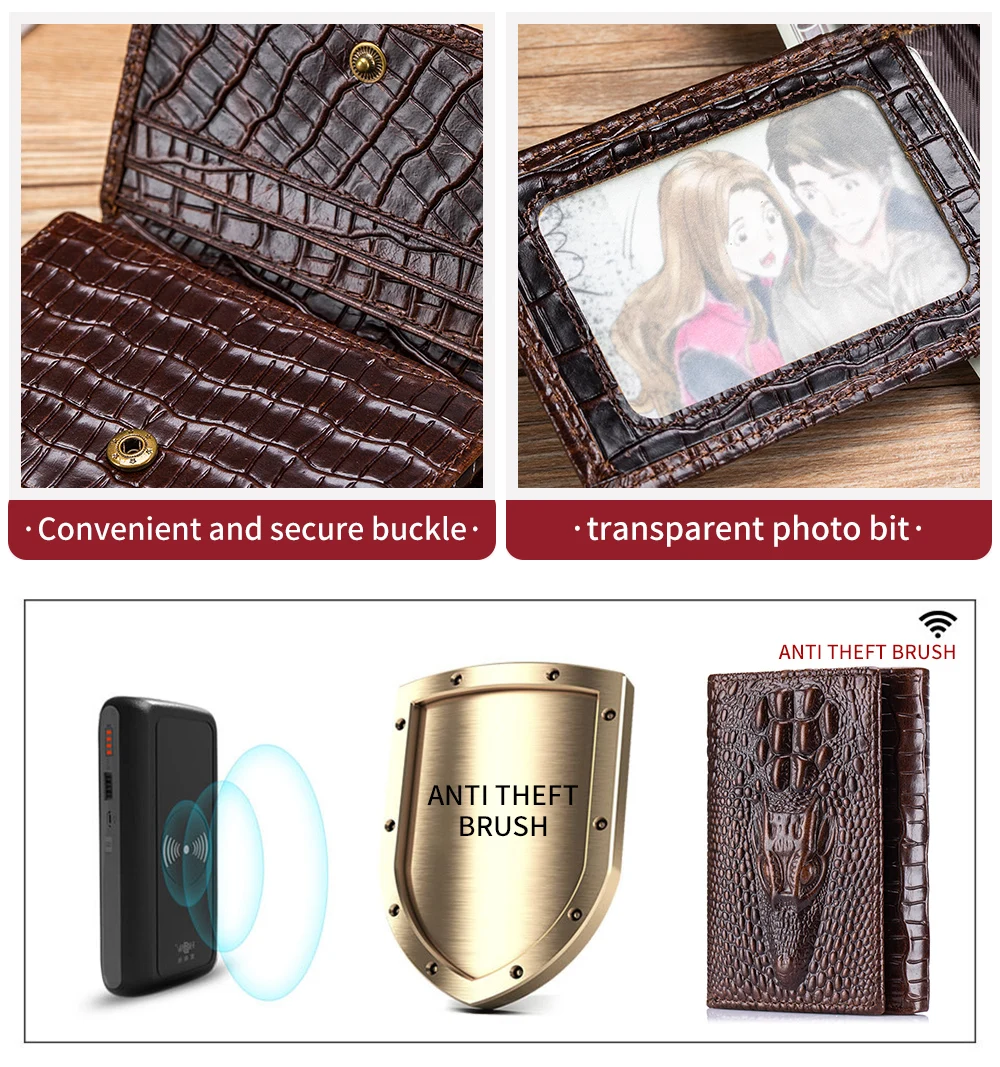 100% Leather Men's Wallet, Leather Short Multi Card Bag, Leather Men's Wallet, Crocodile Patterned Wallet