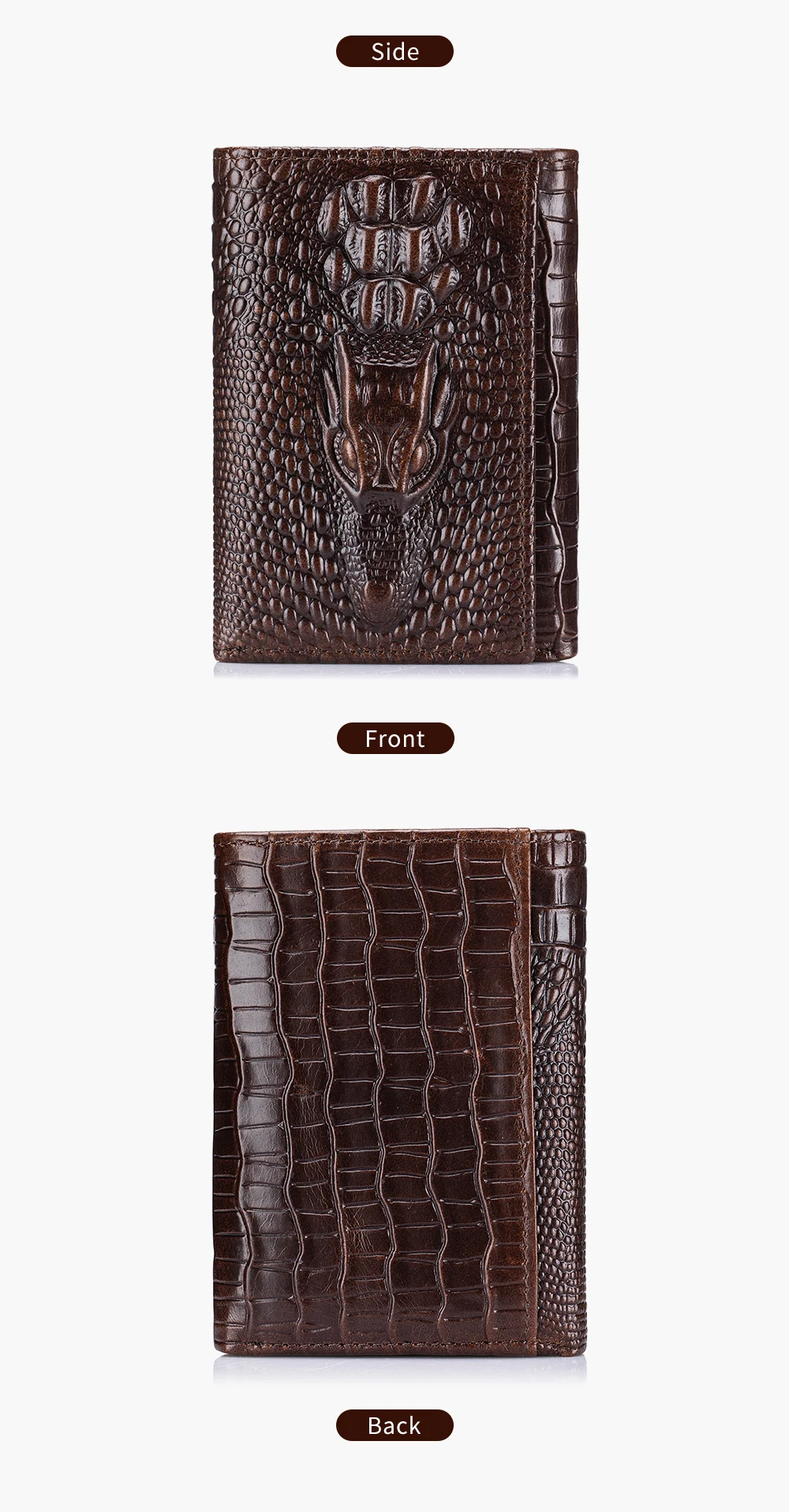 100% Leather Men's Wallet, Leather Short Multi Card Bag, Leather Men's Wallet, Crocodile Patterned Wallet