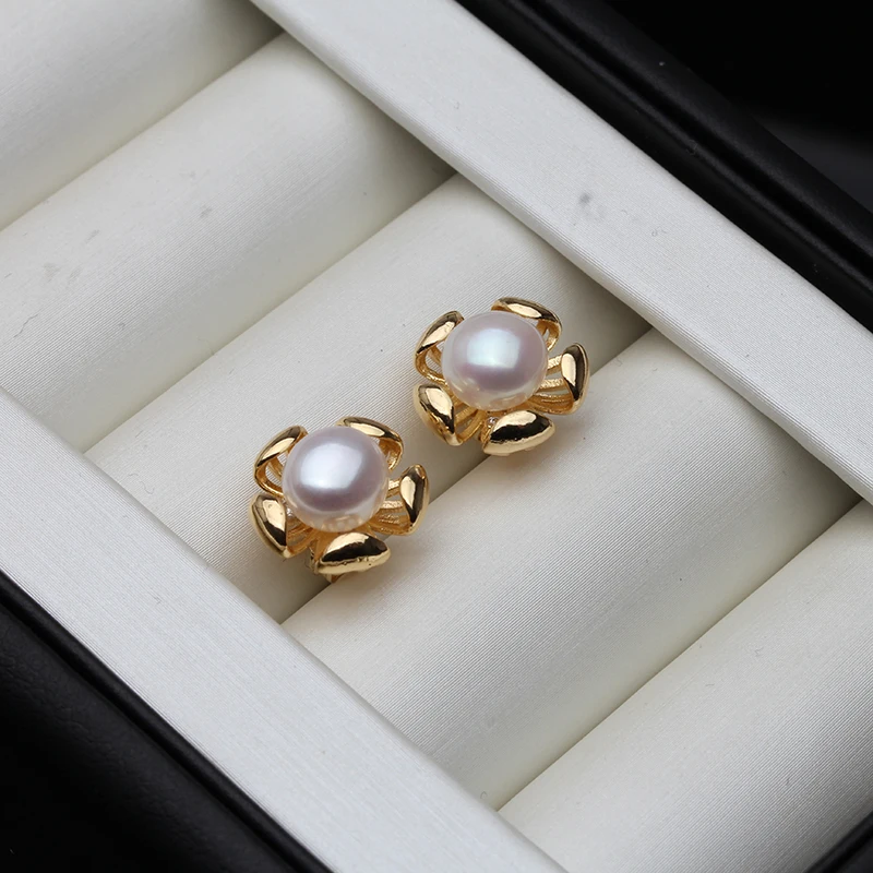 Real Cultured Freshwater Pearl Earring 925 Silver,Wedding Cute Black Pearl Stud Earrings Wife Girl Birthday