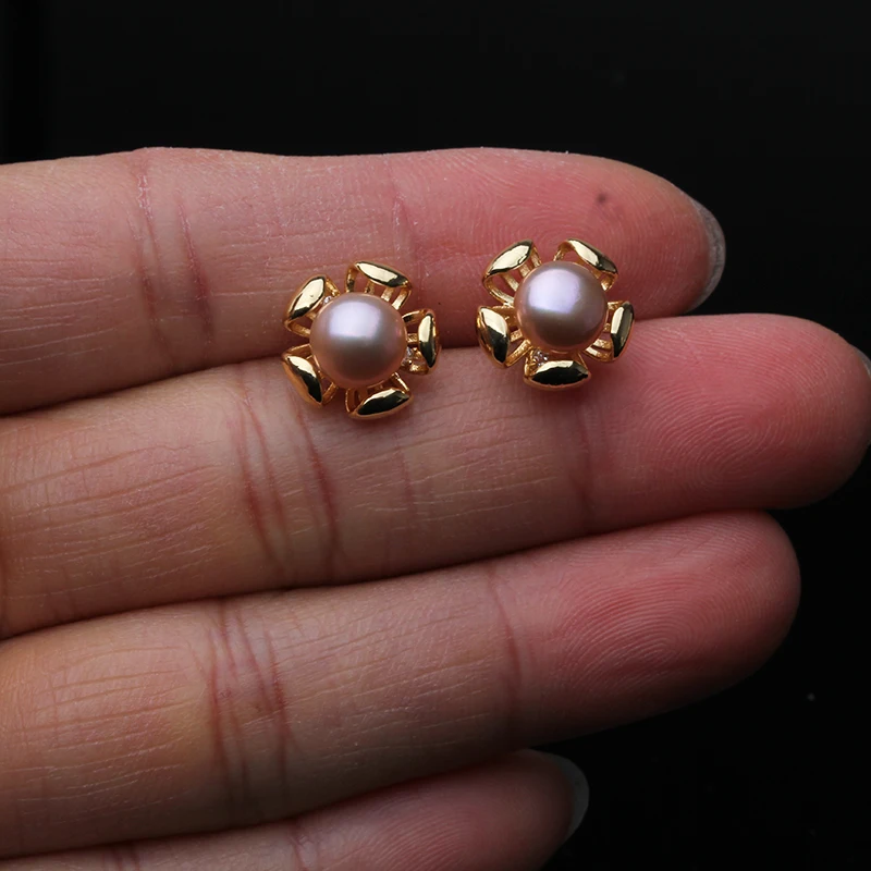 Real Cultured Freshwater Pearl Earring 925 Silver,Wedding Cute Black Pearl Stud Earrings Wife Girl Birthday