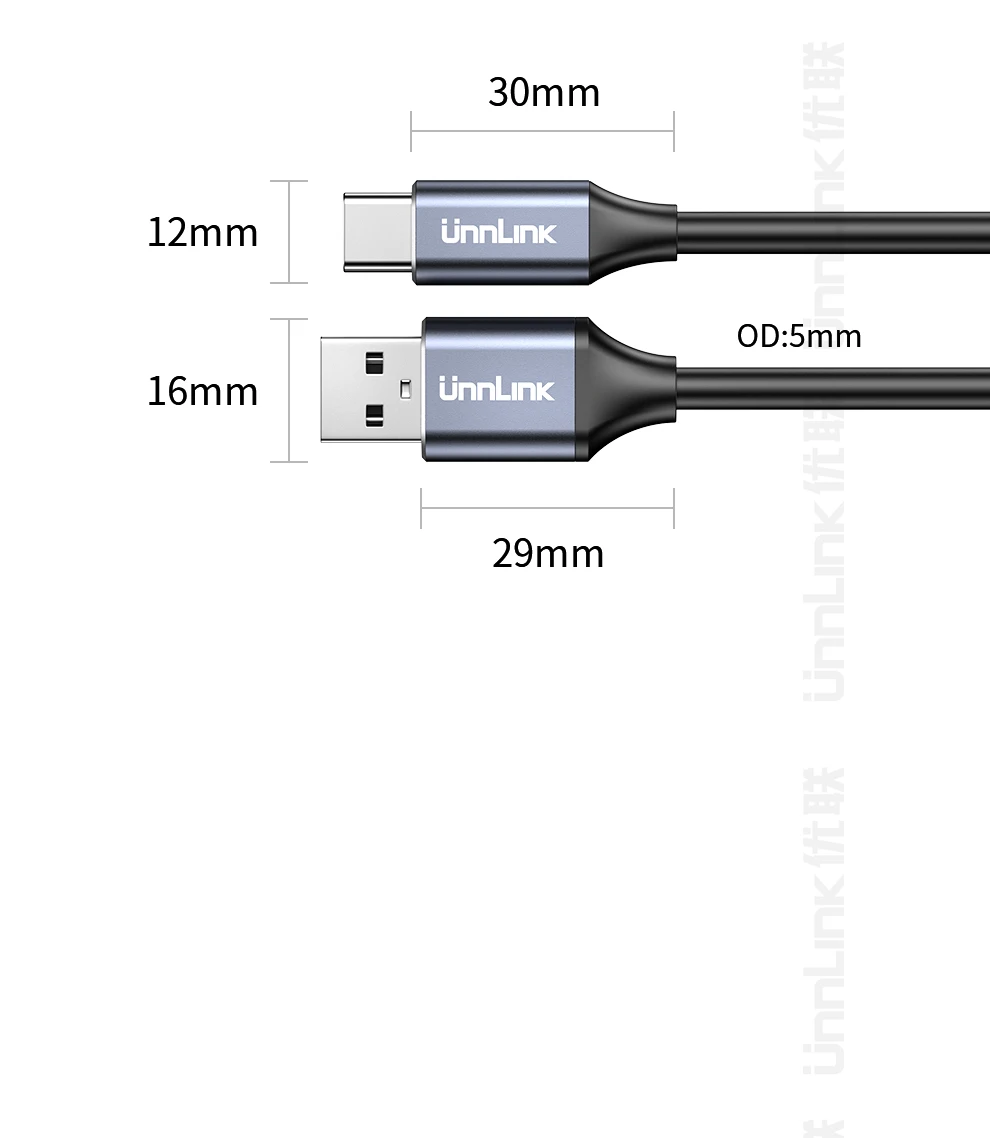 Unnlink USB 3.2 10Gbps Type C Cable USB A to Type-C Data Transfer USB C SSD Hard Disk Wire 3A PD 65W Fast Charging