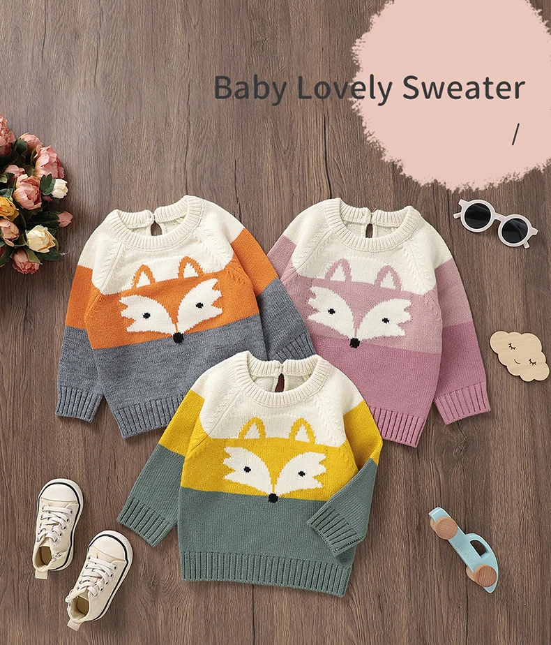 Baby Sweaters Knitted Newborn Kid Clothing Fashion Striped Cute Fox Tops Outerwear Infant Girls Boys Pullover Long Sleeve Autumn
