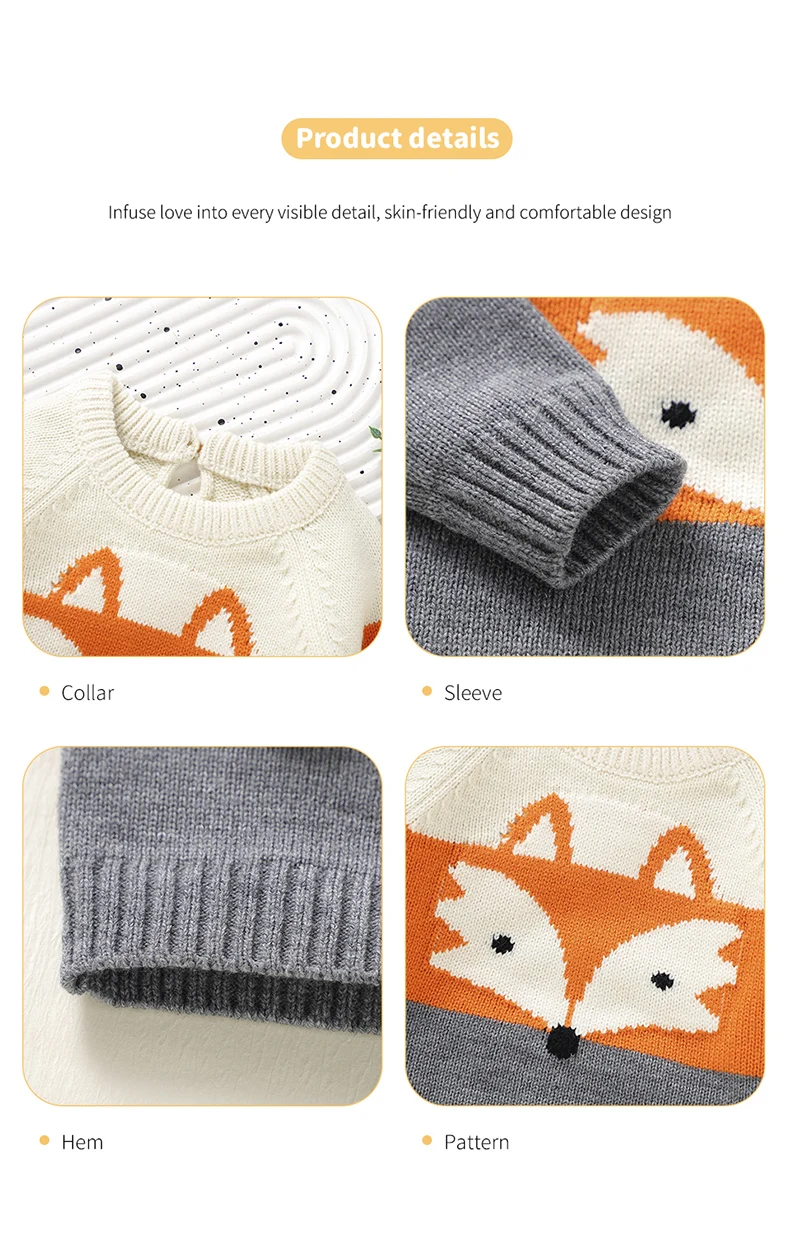 Baby Sweaters Knitted Newborn Kid Clothing Fashion Striped Cute Fox Tops Outerwear Infant Girls Boys Pullover Long Sleeve Autumn