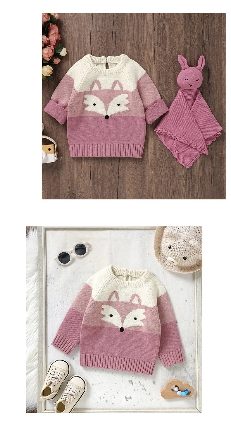 Baby Sweaters Knitted Newborn Kid Clothing Fashion Striped Cute Fox Tops Outerwear Infant Girls Boys Pullover Long Sleeve Autumn