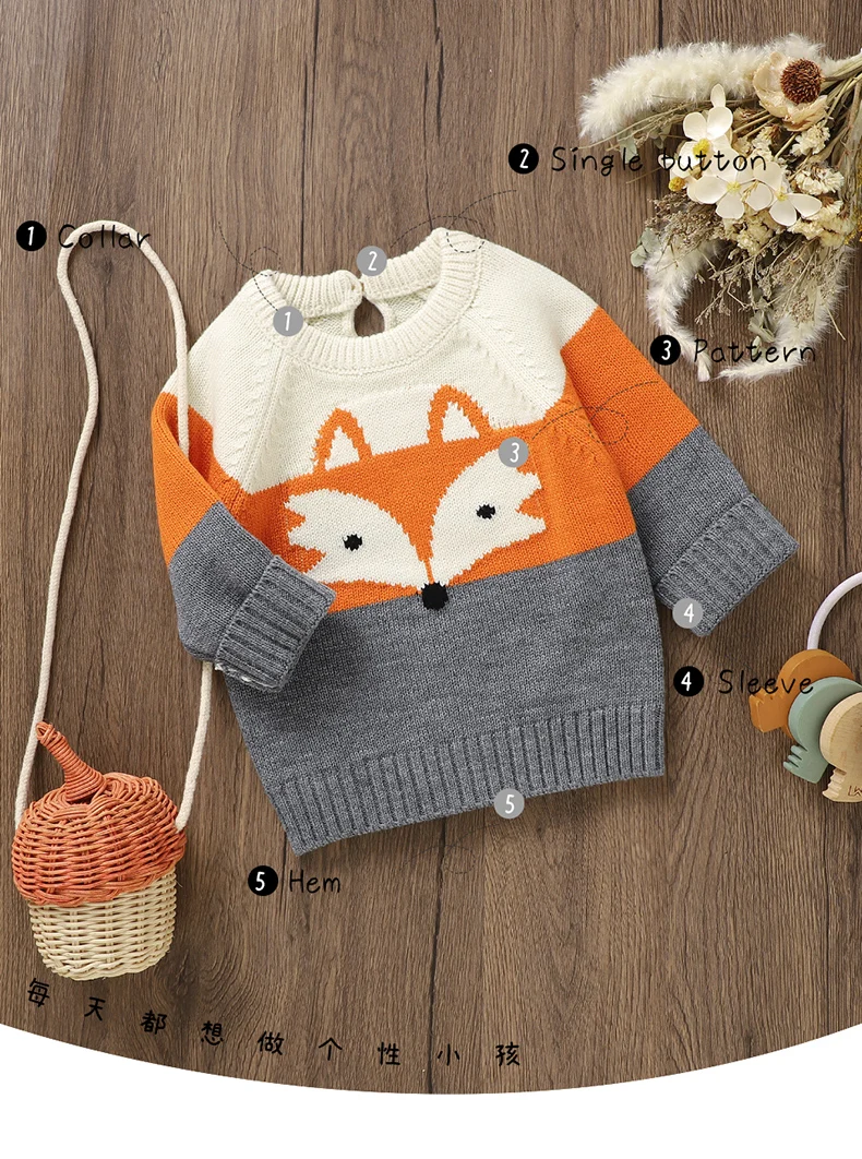 Baby Sweaters Knitted Newborn Kid Clothing Fashion Striped Cute Fox Tops Outerwear Infant Girls Boys Pullover Long Sleeve Autumn