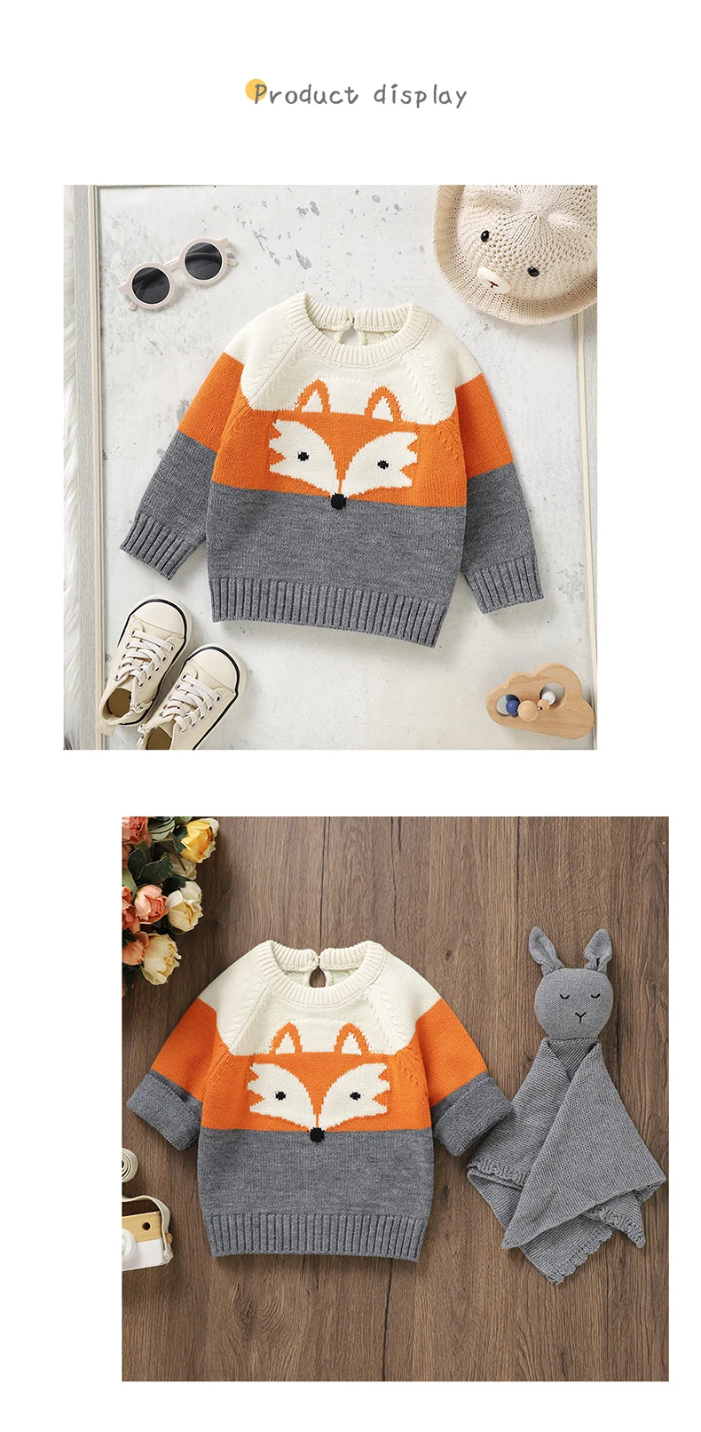 Baby Sweaters Knitted Newborn Kid Clothing Fashion Striped Cute Fox Tops Outerwear Infant Girls Boys Pullover Long Sleeve Autumn