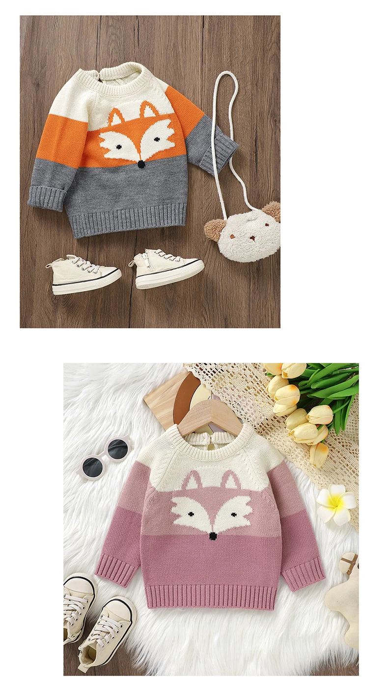 Baby Sweaters Knitted Newborn Kid Clothing Fashion Striped Cute Fox Tops Outerwear Infant Girls Boys Pullover Long Sleeve Autumn
