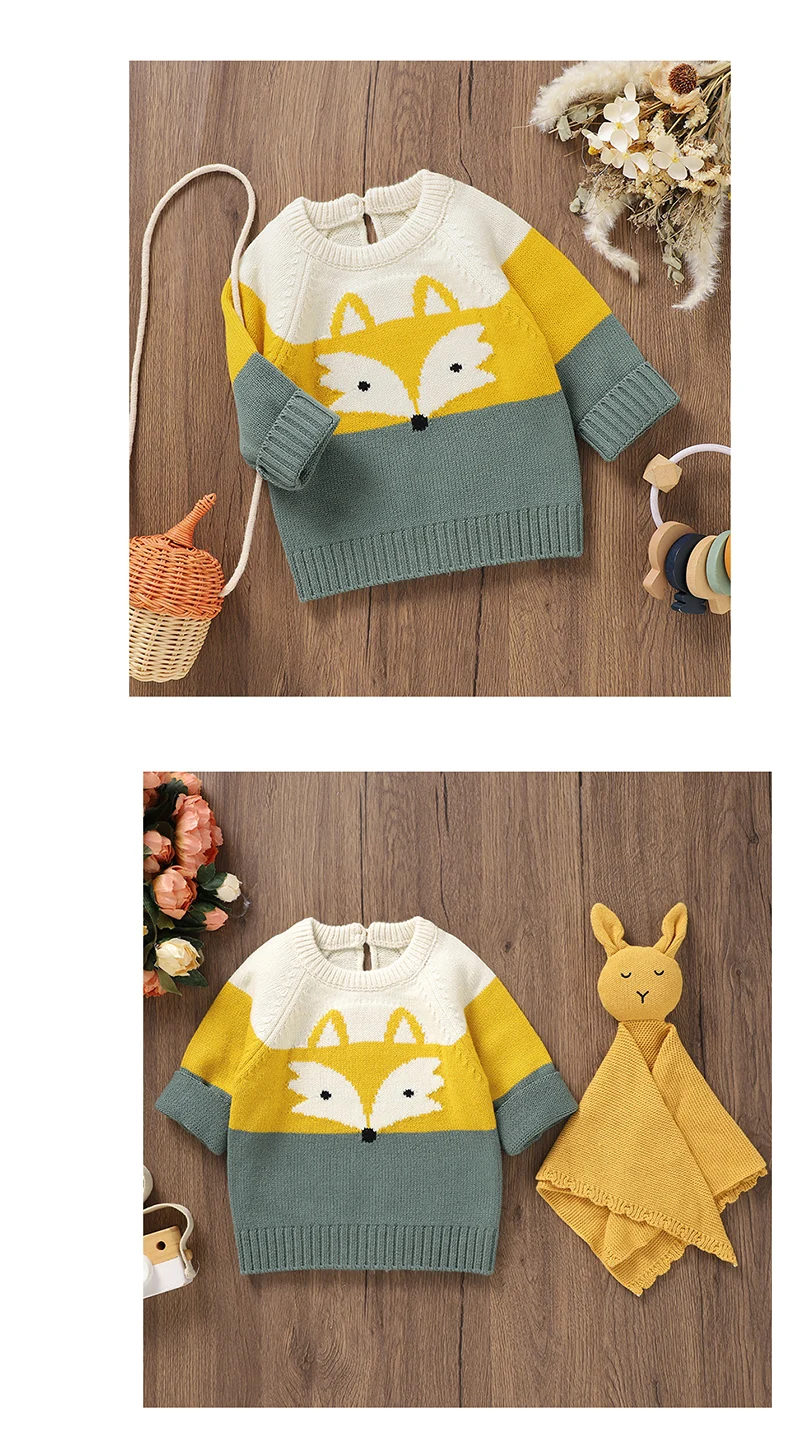 Baby Sweaters Knitted Newborn Kid Clothing Fashion Striped Cute Fox Tops Outerwear Infant Girls Boys Pullover Long Sleeve Autumn