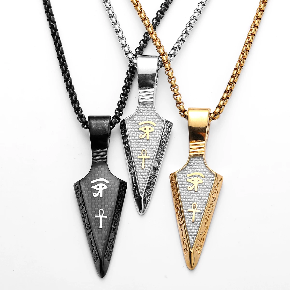 Eye of Horus Spearhead Men Necklaces With Pendant Stainless Steel Jewelry For Male Women Punk HipHop Accessories Gifts Wholesale