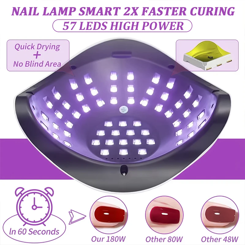 DianaBeauty UV LED Nail Lamp 180W Manicure Lamp for Curing All Nail Gel 57 LEDs Quick-drying Nail Dryer with4 Timers Nail Art