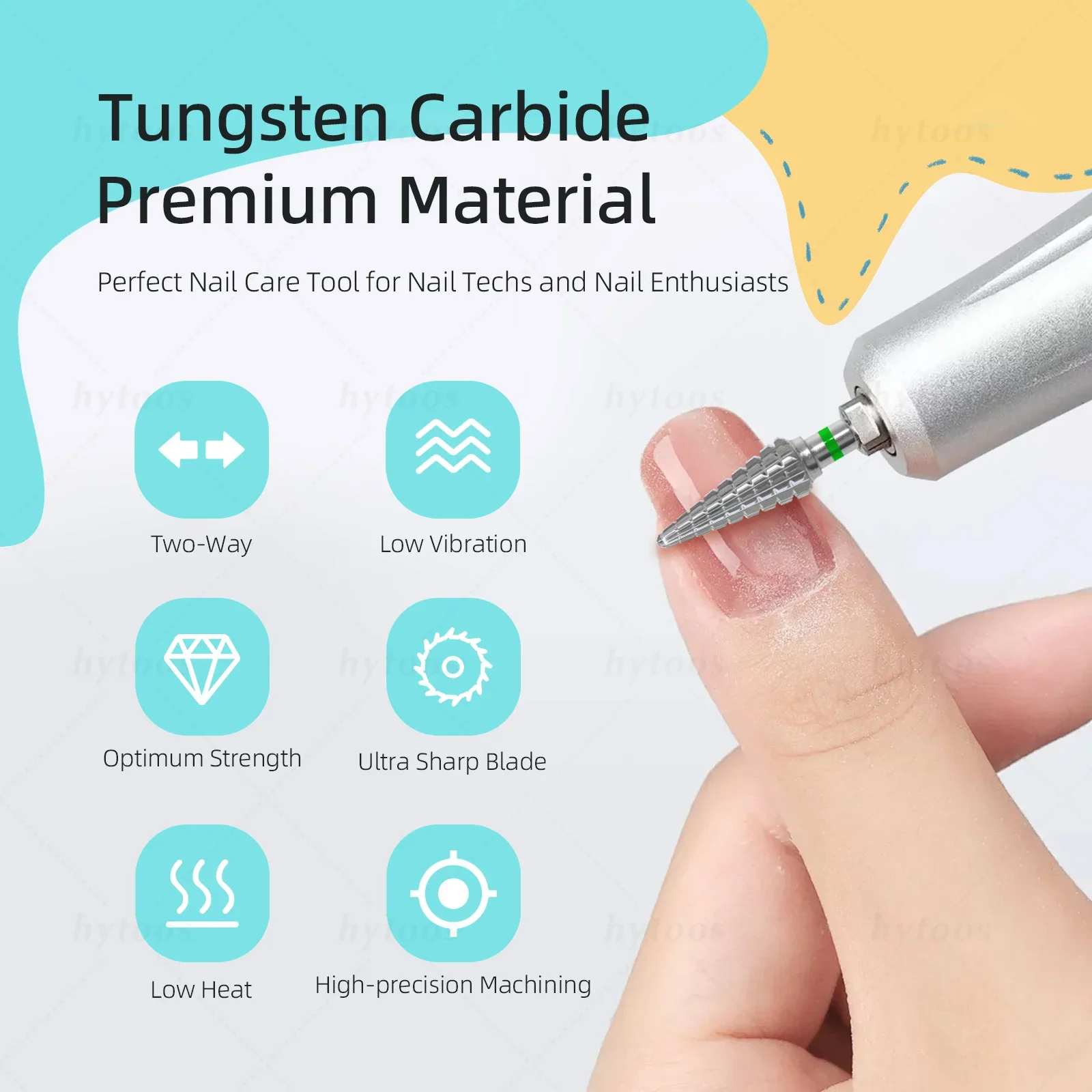 HYTOOS Two-way Cone Nail Drill Bits 15mm Taper Carbide Nail Bit Manicure Soft Gel Removal Nails Edge Cuticle Clean Tool