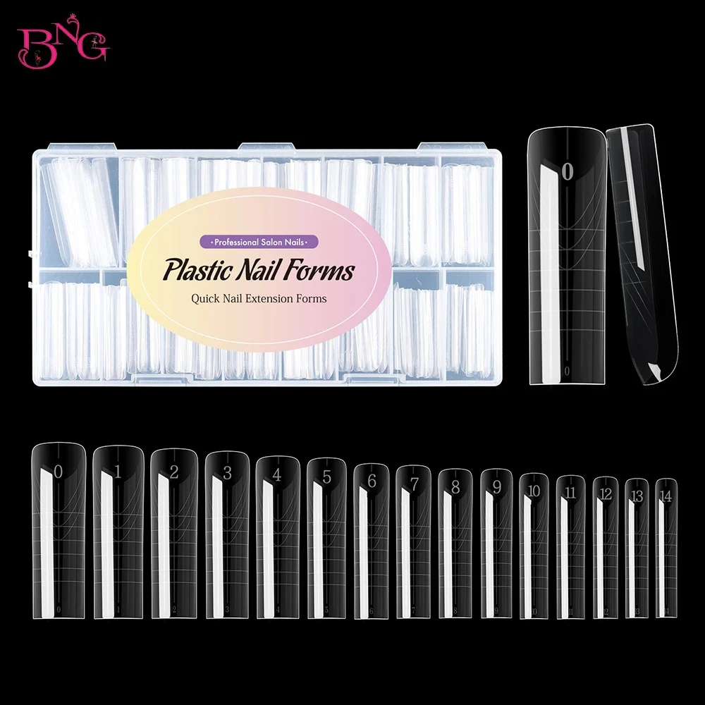 BNG Nail Dual Forms for Poly Extension Gel Nail Forms for Builder Gel Reusable 15 Sizes Acrylic Nail Molds Sets for Manicure