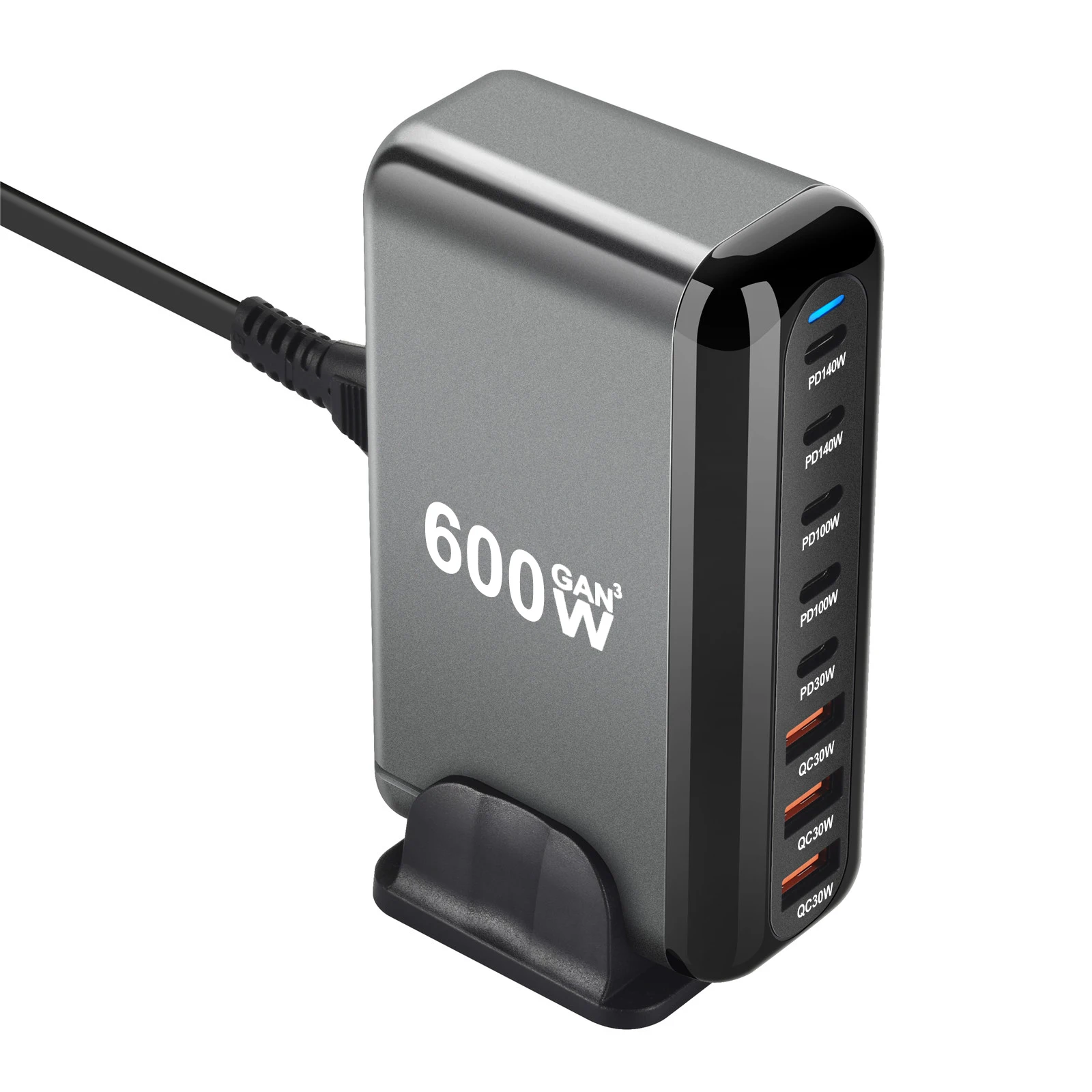 New 600W GaN Fast Charge 3.0 USB Type C Fast Charger with 8 Ports, 5C3A PD Charger for Phones and Tablets, Portable Design