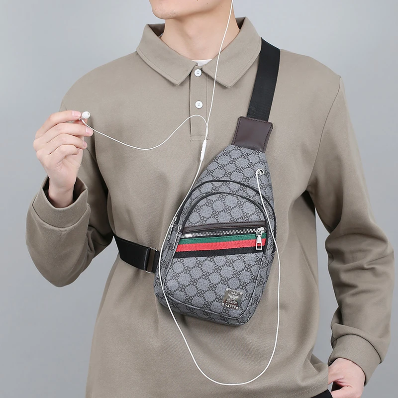 Men's Multifunction Messenger Bag Shoulder Cloth Chest Bags Crossbody Casual Handbag with Earphone Hole