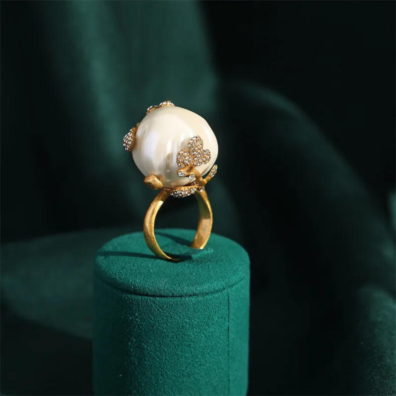 High Luxury Romantic Drop Baroque Pearl Pendant Vintage Jewelry Sets Cooper Flower Necklace Earring Ring Women Wedding Bride