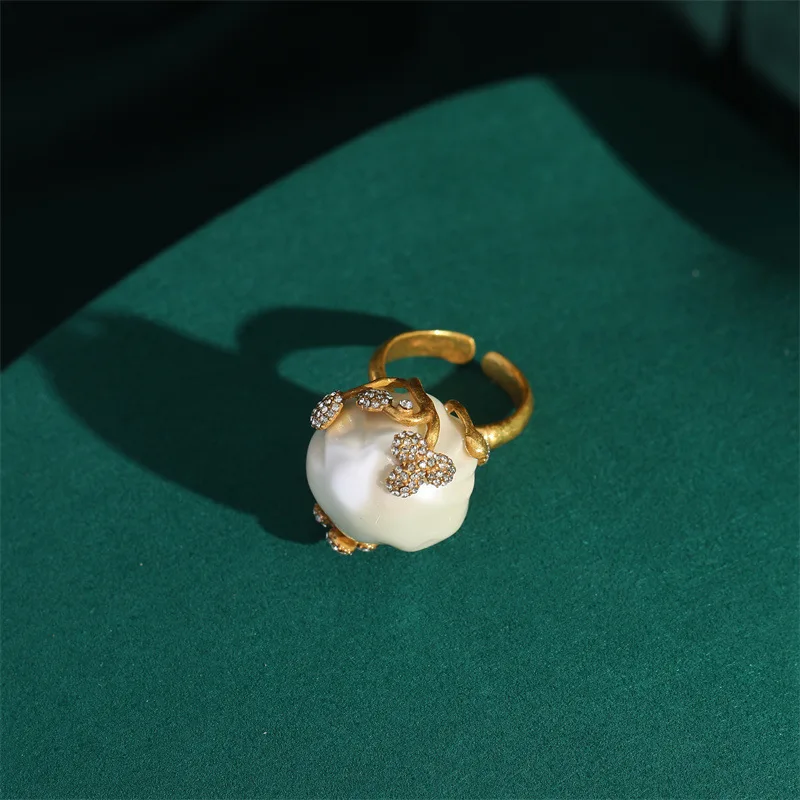 High Luxury Romantic Drop Baroque Pearl Pendant Vintage Jewelry Sets Cooper Flower Necklace Earring Ring Women Wedding Bride