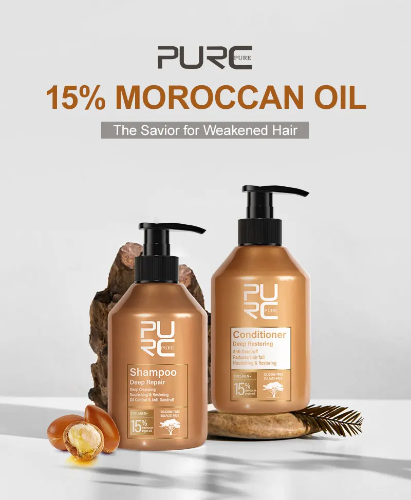 PURC Repair Damaged Hair Treatment Morocco Argan Oil Amino Acid Keratin Smoothing Sulfate-Free Shampoo Conditioner Set Hair Car