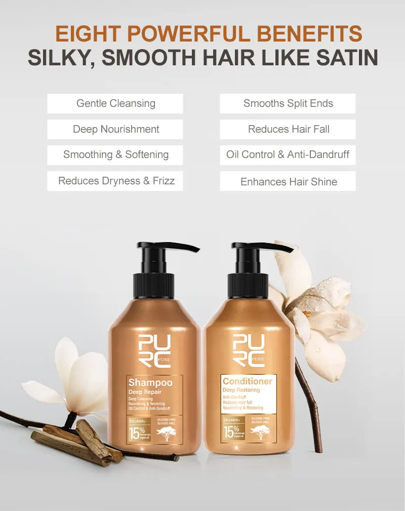 PURC Repair Damaged Hair Treatment Morocco Argan Oil Amino Acid Keratin Smoothing Sulfate-Free Shampoo Conditioner Set Hair Car