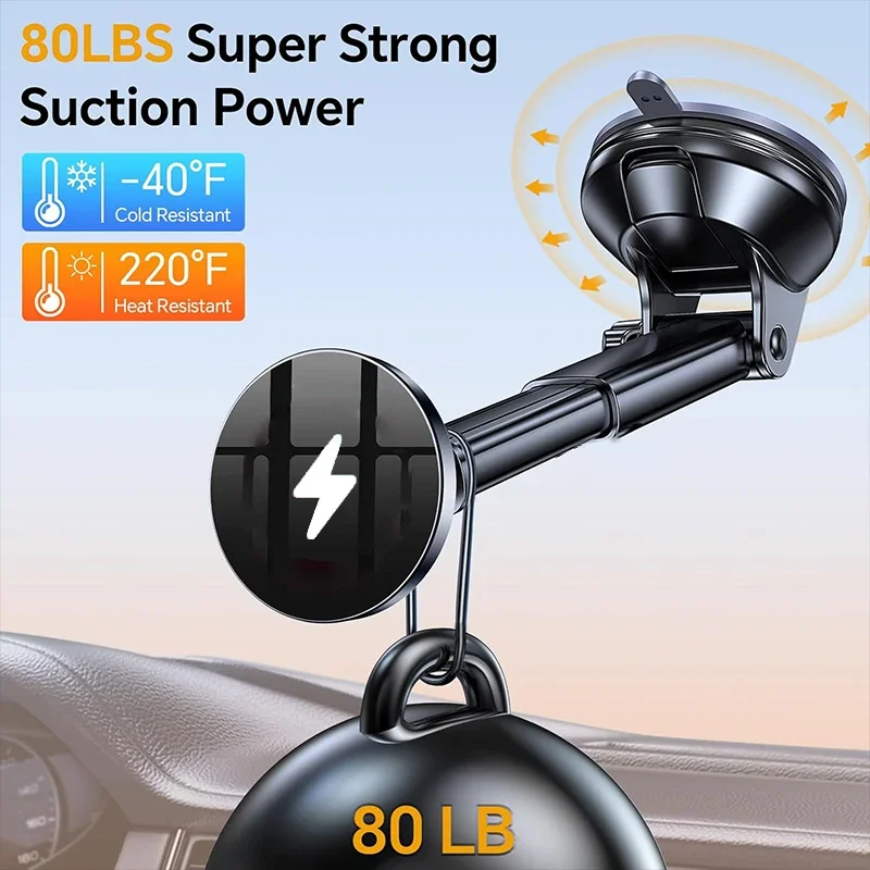UYUXIO Strong Magnetic Wireless Car Phone Charger Adapter 15W Dashboard Windshield Car Phone Holder for iPhone 16 15 14 Pro Max