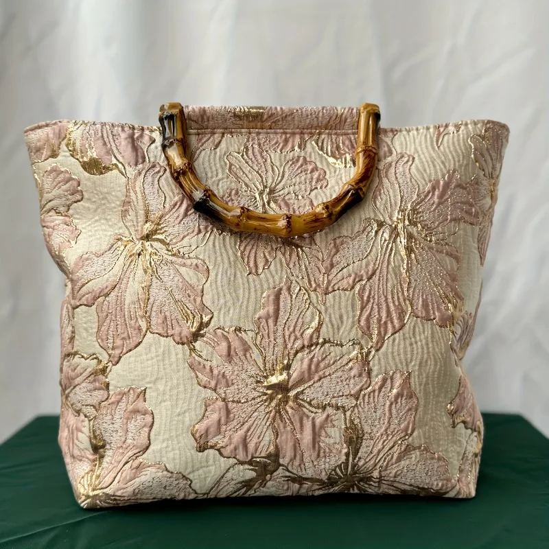 1pcs Canvas Tote Bag Double-Side Embroidery & Handmade Large Capacity Commuter Work Bag Durable Canvas Lightweight Spacious