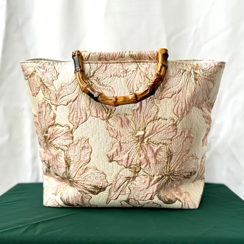 1pcs Canvas Tote Bag Double-Side Embroidery & Handmade Large Capacity Commuter Work Bag Durable Canvas Lightweight Spacious