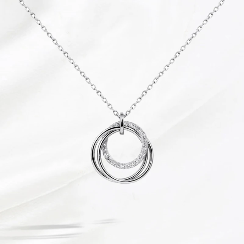 New S925 Silver Round Choker Zircon For Women Fashion Chain Minimalist Dainty Double Circle Pendant Necklace Neck Fine Jewelry
