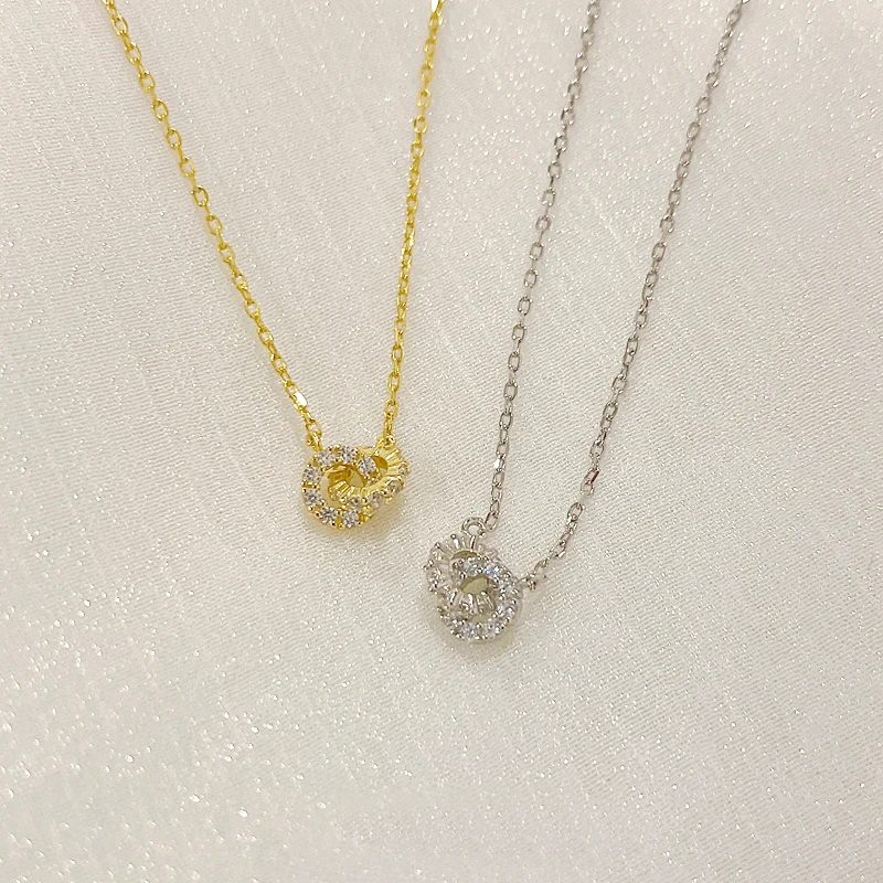 New S925 Silver Round Choker Zircon For Women Fashion Chain Minimalist Dainty Double Circle Pendant Necklace Neck Fine Jewelry