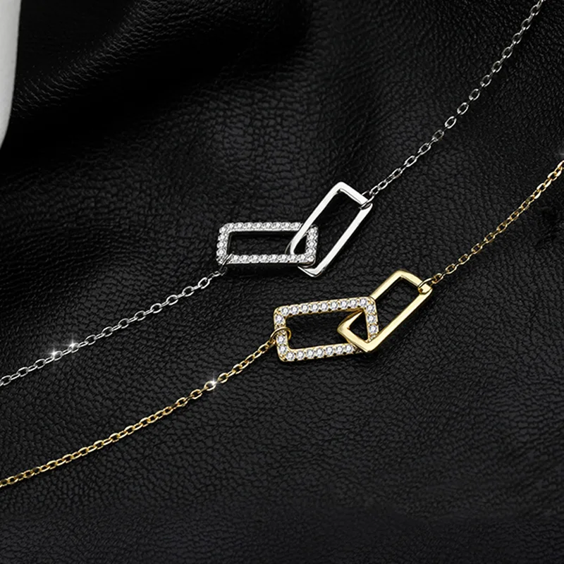 New S925 Silver Round Choker Zircon For Women Fashion Chain Minimalist Dainty Double Circle Pendant Necklace Neck Fine Jewelry