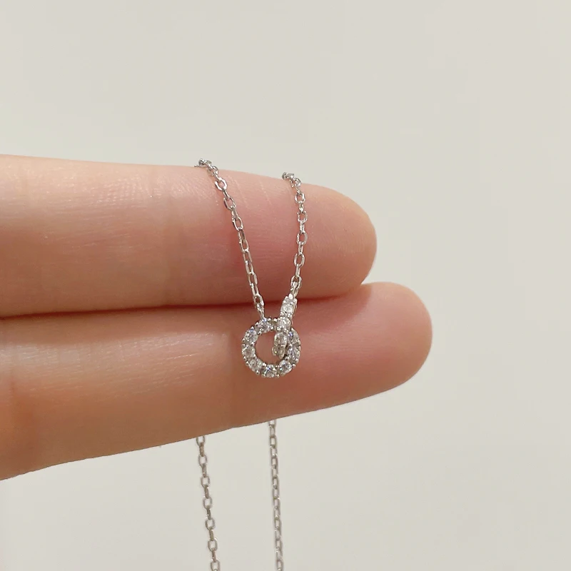 New S925 Silver Round Choker Zircon For Women Fashion Chain Minimalist Dainty Double Circle Pendant Necklace Neck Fine Jewelry
