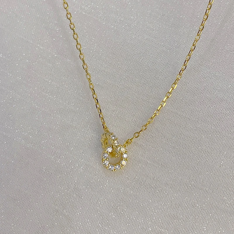 New S925 Silver Round Choker Zircon For Women Fashion Chain Minimalist Dainty Double Circle Pendant Necklace Neck Fine Jewelry