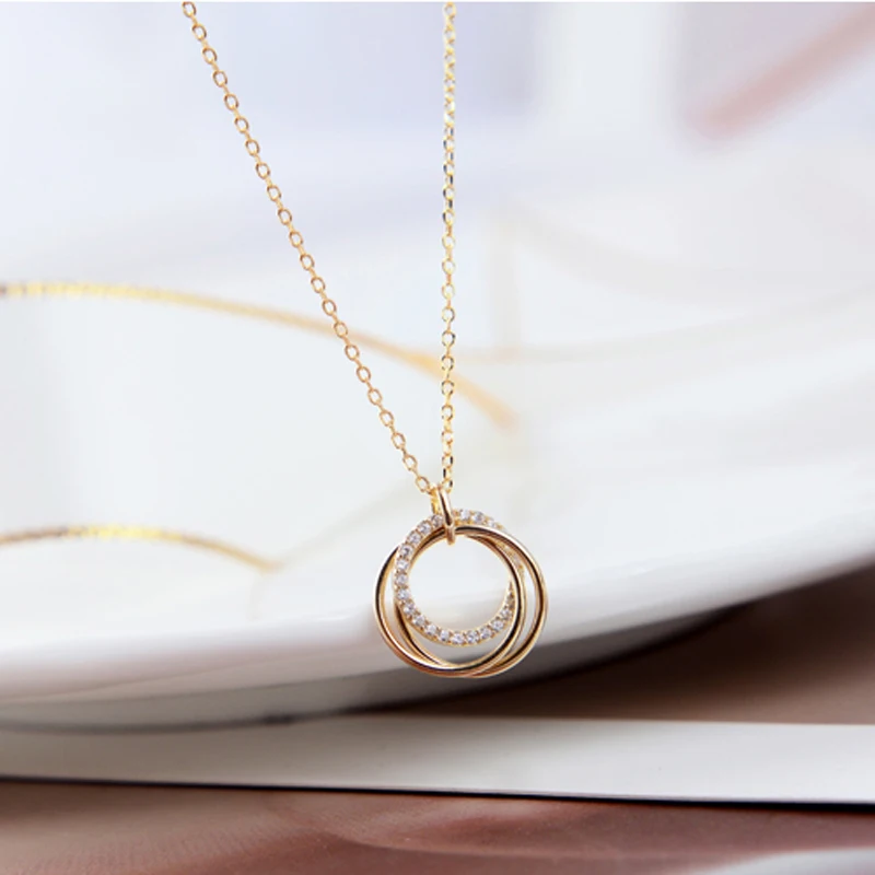 New S925 Silver Round Choker Zircon For Women Fashion Chain Minimalist Dainty Double Circle Pendant Necklace Neck Fine Jewelry