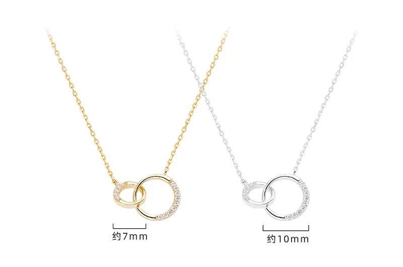 New S925 Silver Round Choker Zircon For Women Fashion Chain Minimalist Dainty Double Circle Pendant Necklace Neck Fine Jewelry