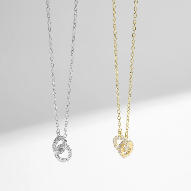 New S925 Silver Round Choker Zircon For Women Fashion Chain Minimalist Dainty Double Circle Pendant Necklace Neck Fine Jewelry