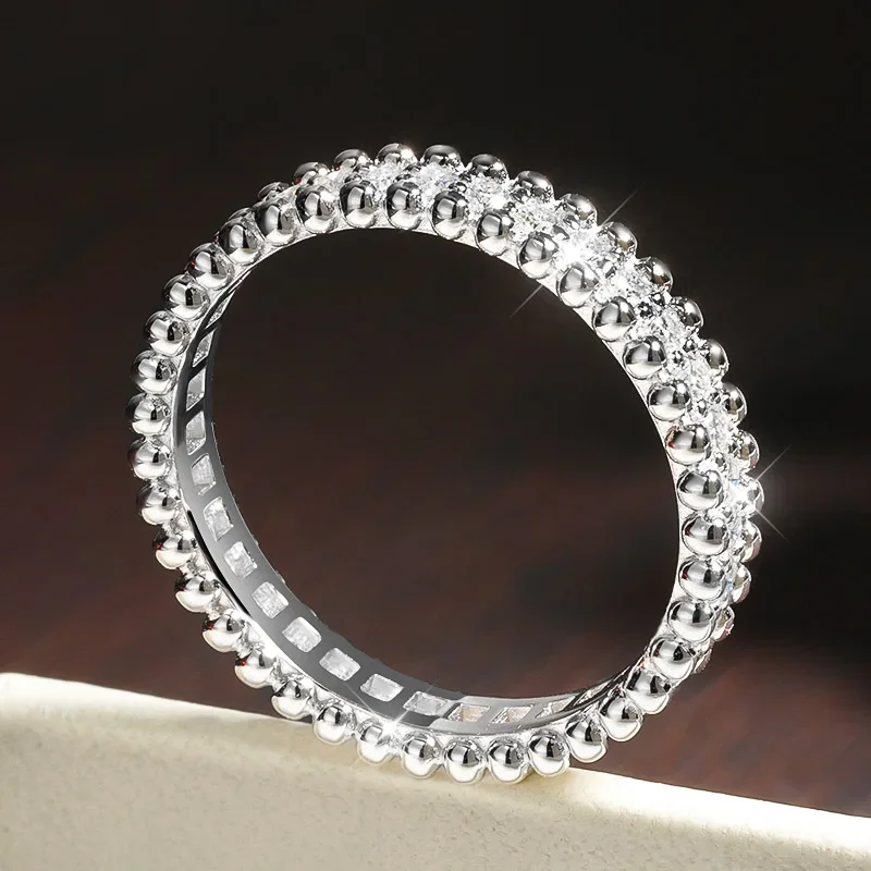 M-JAJA D VVS1 Moissanite Rings for Women Stackable Full Eternity Wedding Band 18K White Gold Plated S925 Sterling Silver Rings