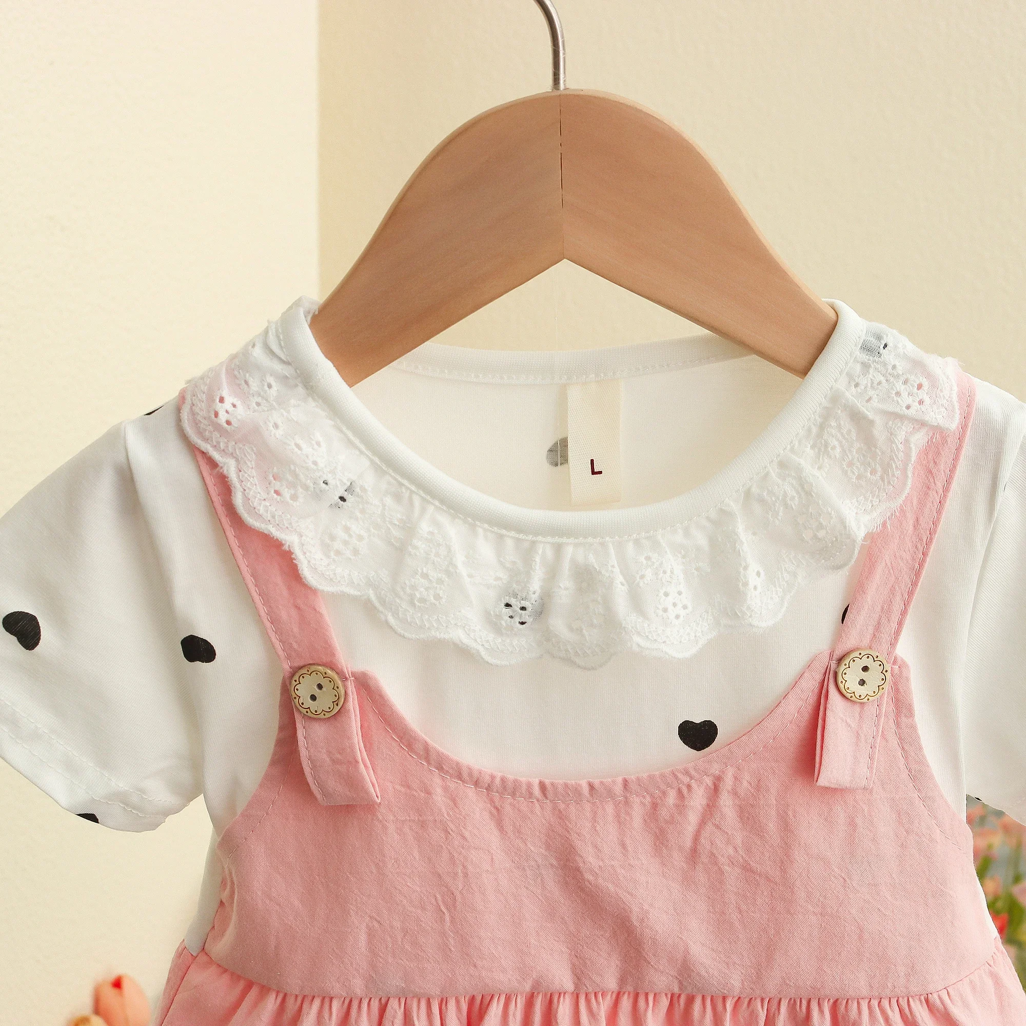 Girl Kid's Dress Summer Two Heart-Shaped Printed Casual Girls' Dress Sweet Baby Girl Clothes
