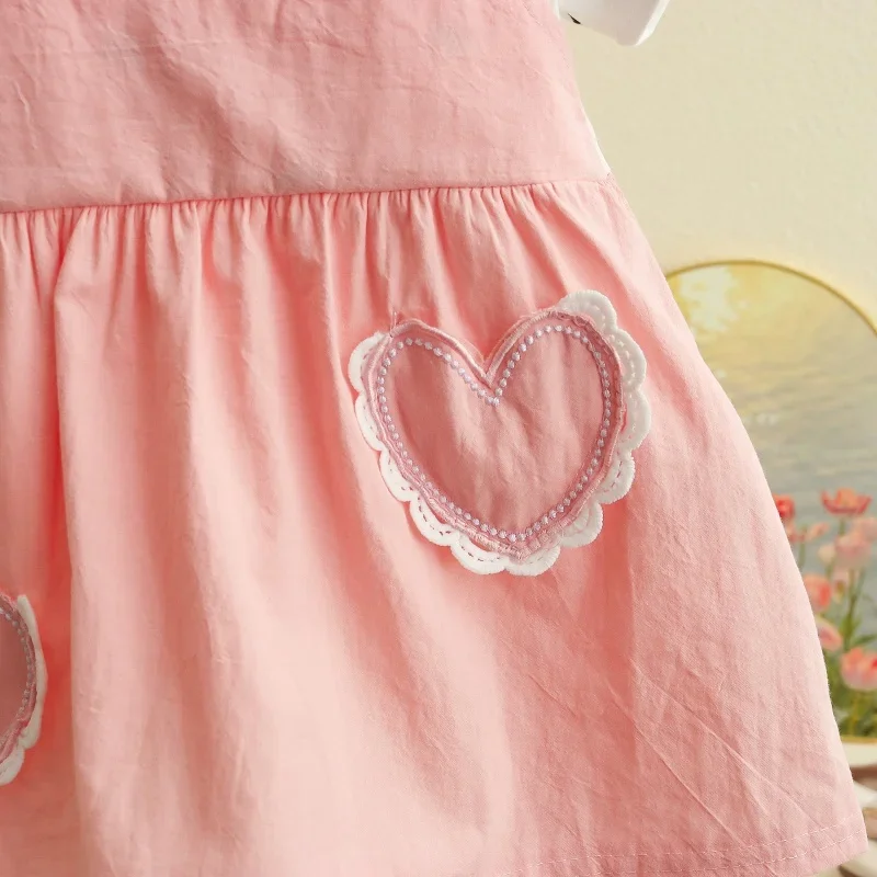 Girl Kid's Dress Summer Two Heart-Shaped Printed Casual Girls' Dress Sweet Baby Girl Clothes