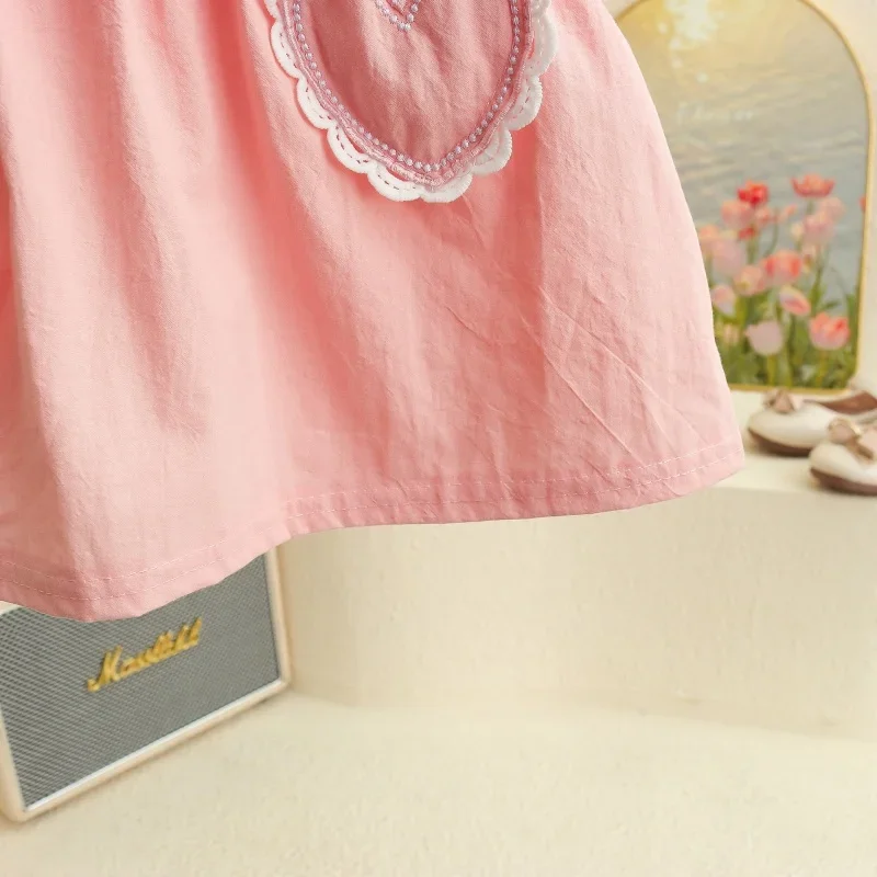 Girl Kid's Dress Summer Two Heart-Shaped Printed Casual Girls' Dress Sweet Baby Girl Clothes