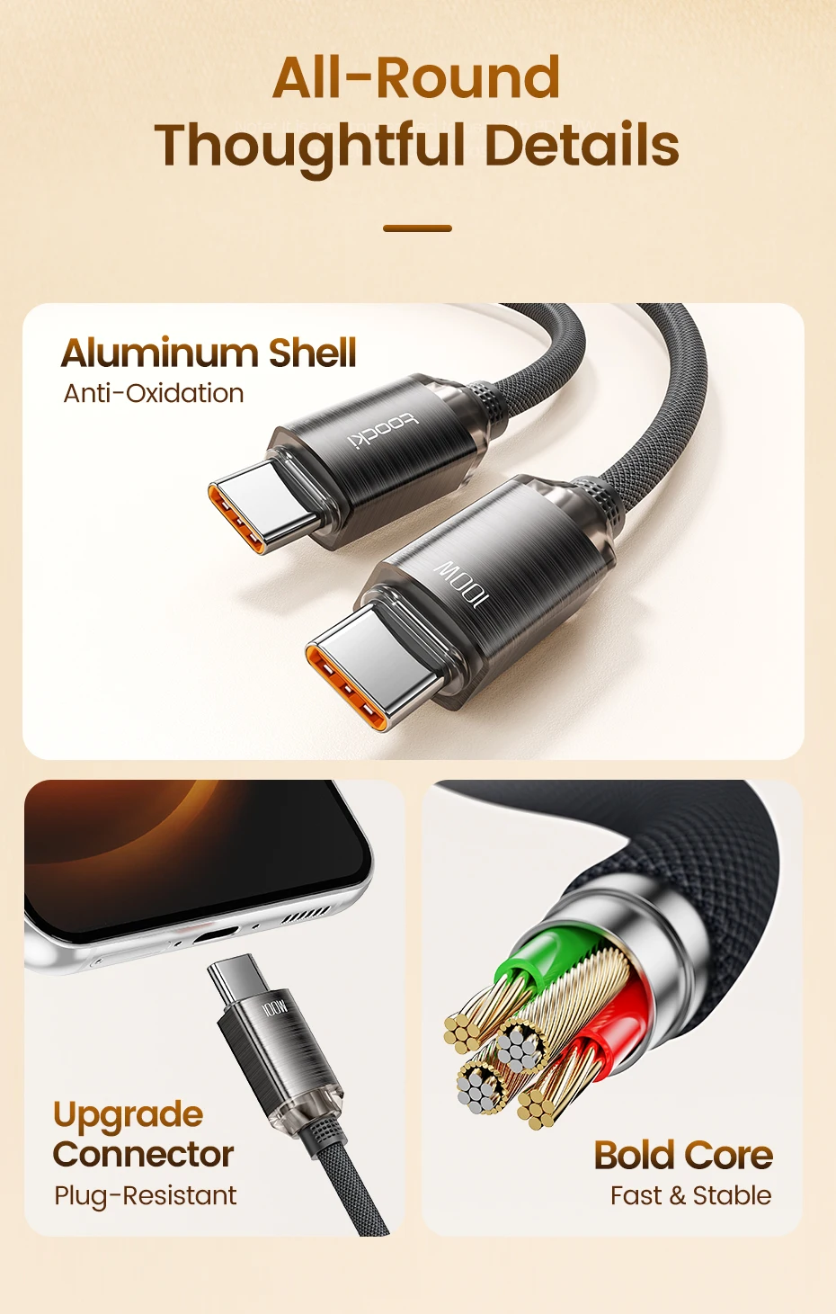 Toocki 100W/60W USB C Cable for Vivo OPPO Xiaomi Multi-color QC4.0 Fast Charging Charger Type C Cable for iPhone 16 15 Pro Max