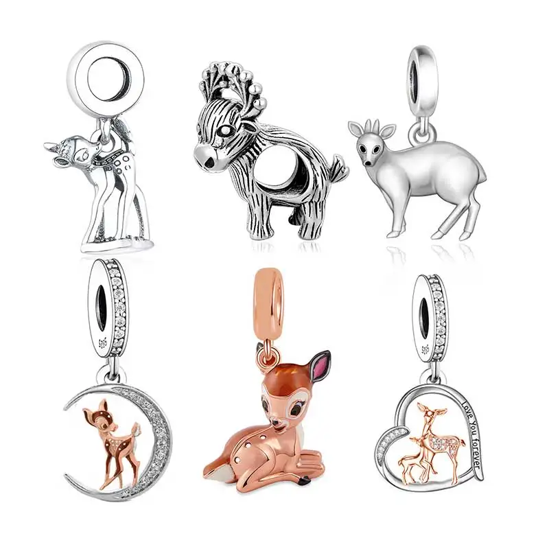 Fit Original Charm Bracelet 925 Sterling Silver Bambie Elk Deer Mother Daughter Love You Pendant Bead For Making Women Berloque