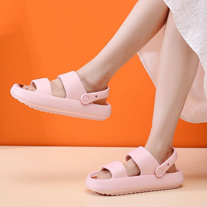 Smile Pop Summer Women Home Slippers With Snaps Outdoor Breathable Casual Sandals Women Non-slip Platform Beach Shoes Women