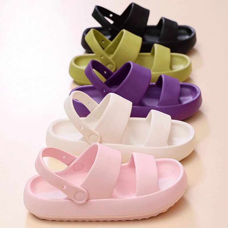 Smile Pop Summer Women Home Slippers With Snaps Outdoor Breathable Casual Sandals Women Non-slip Platform Beach Shoes Women