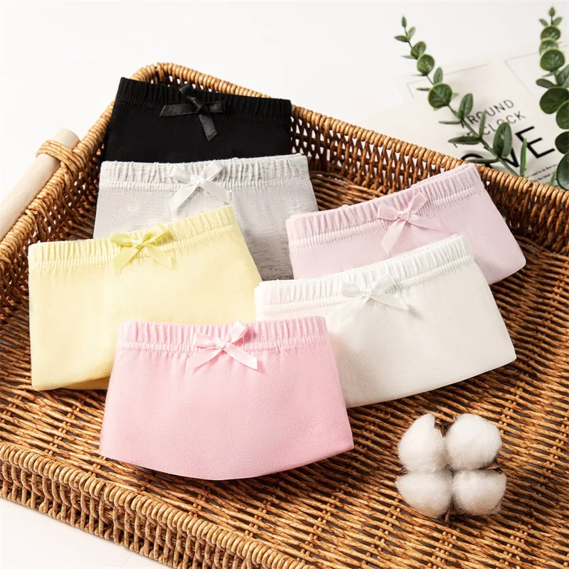 Kids Girls Panties 4 Pcs Soft Cotton Breathable Safety Pants Solid Color Underpants Four Seasons Fashion Leggings For 2-13 Years